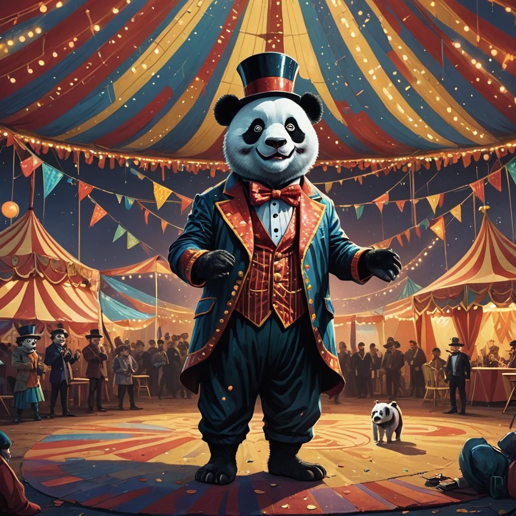 Panda Clown Circus Act: Fantasy Digital Art