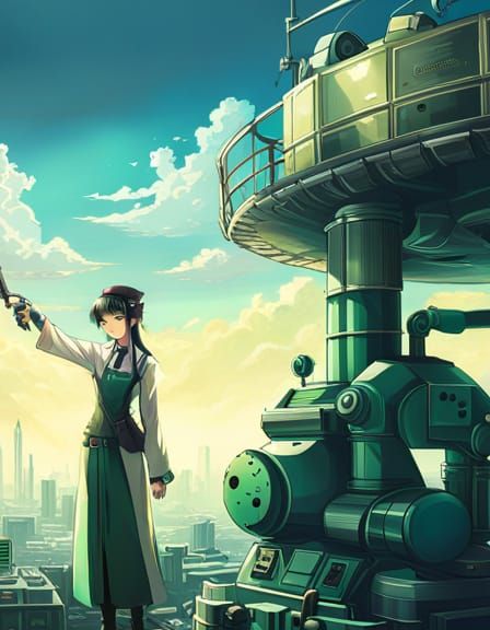 Machinepunk Robot Technician in Anime Style