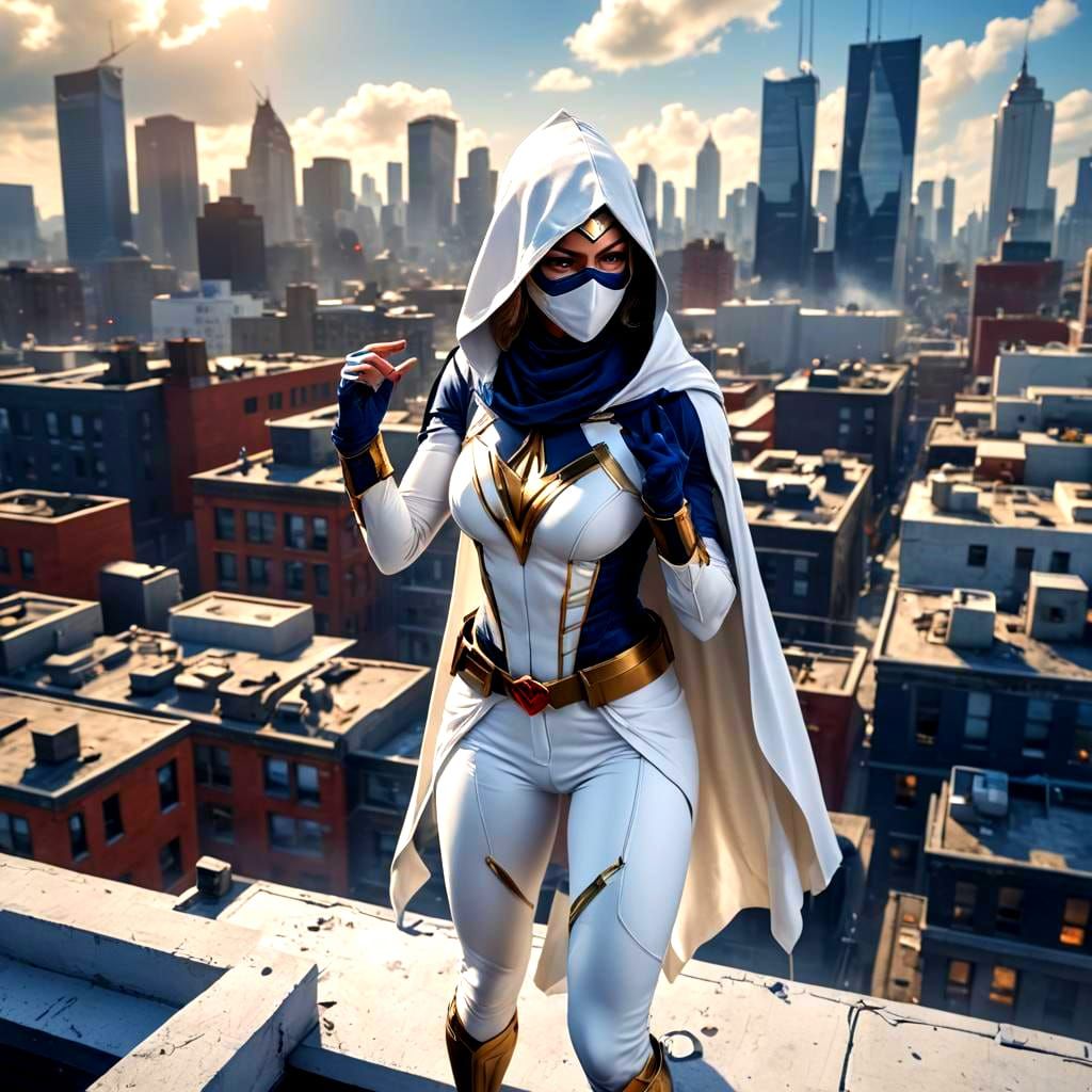 Shy Superheroine Blowing a Kiss: Fantasy Concept Art