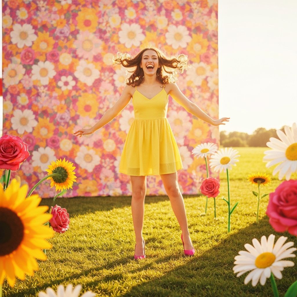 Smiling Woman Portrait in Playful Surreal Style