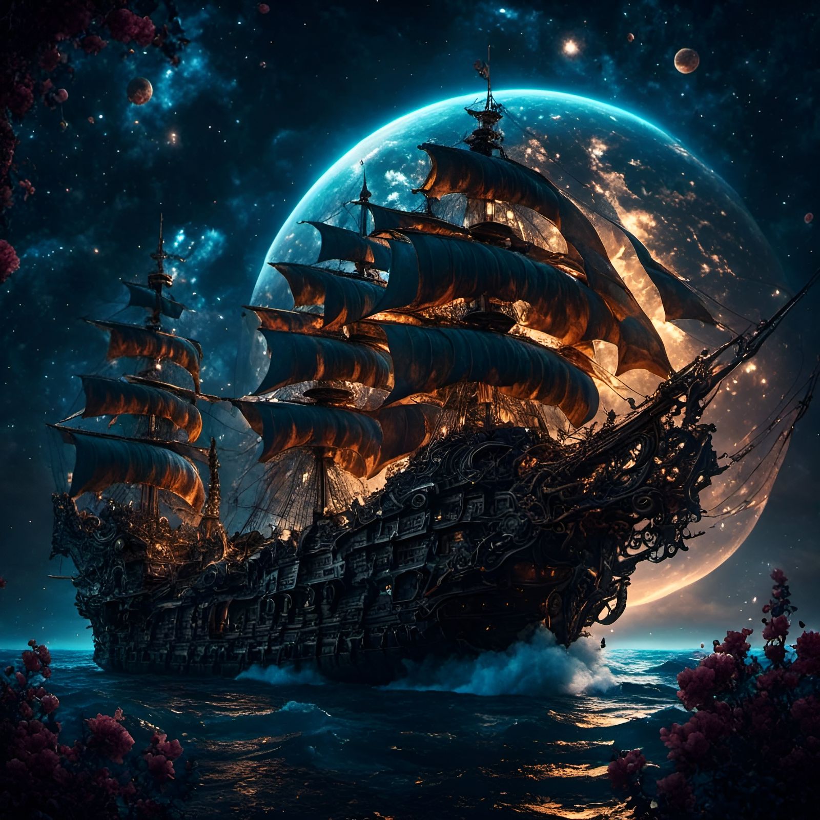 Cosmic Squid Lion Portrait in Hyperreal Style