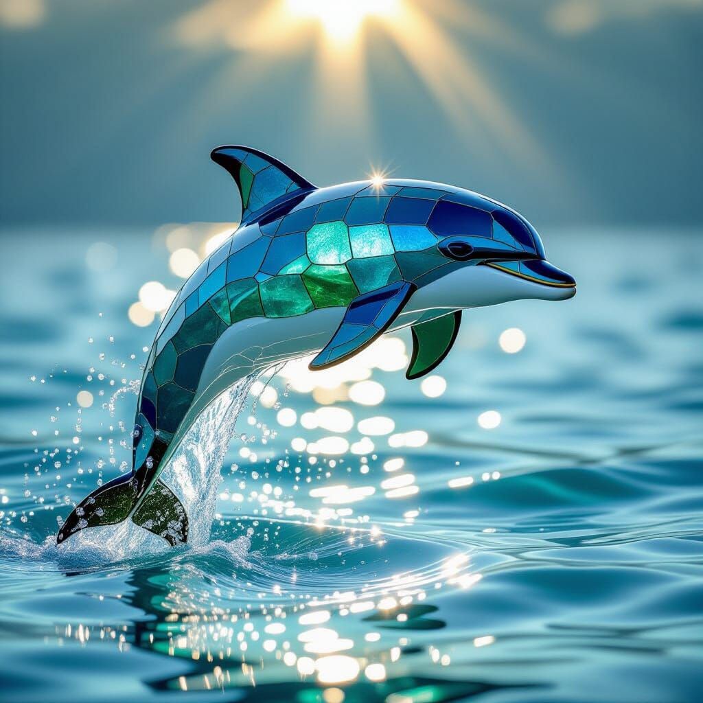Dolphin Sculpture Made of Sea Glass