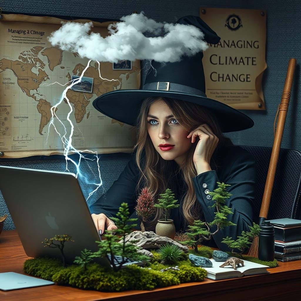 Witch in Cubicle Battles Climate Change with Magical Storm