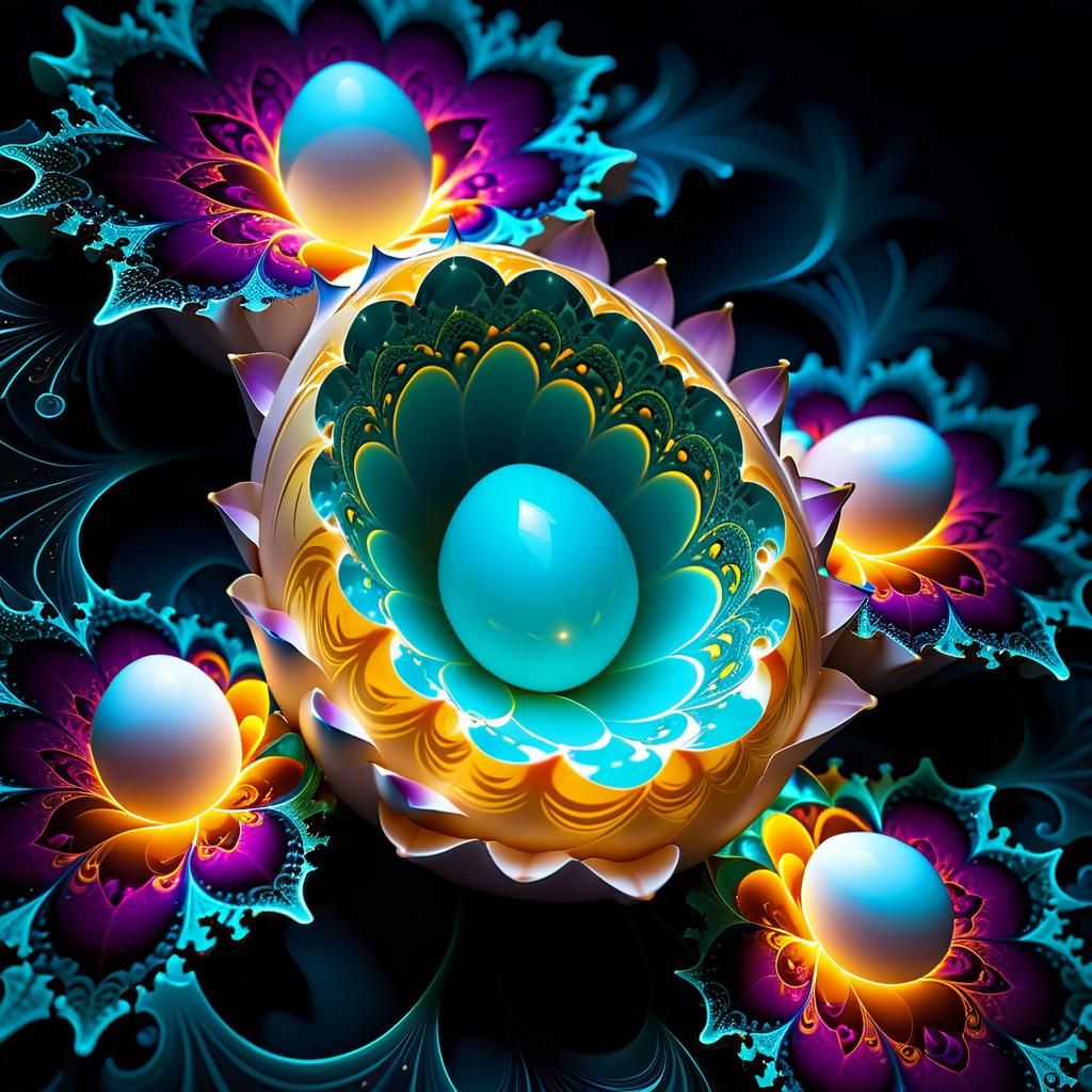 Radiant Fractal Eggs Gleaming with Fervor