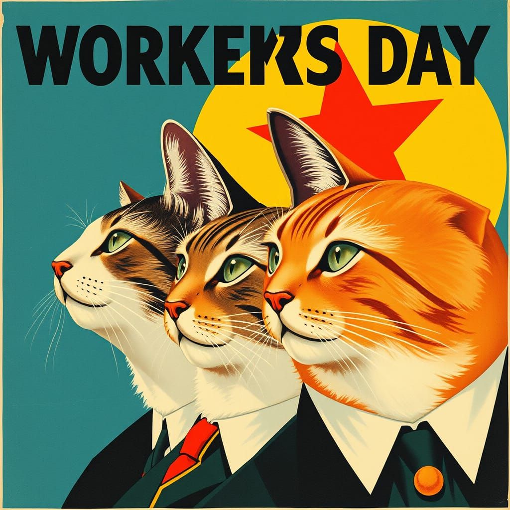 Fierce Feline Leaders Celebrate Workers Day in Soviet Propag...
