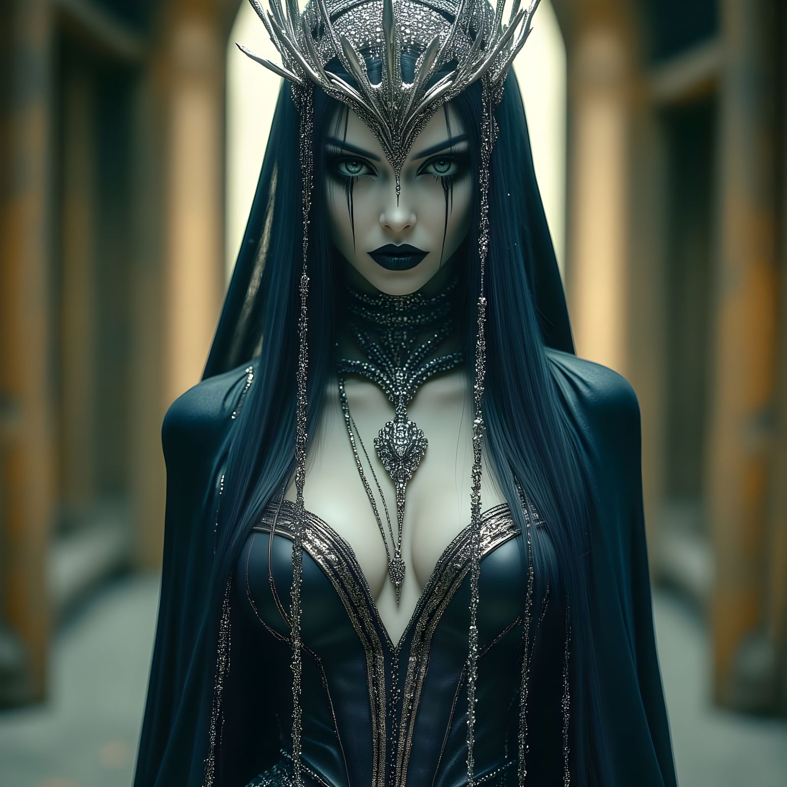 Drow Priestess in Silver Web Crown