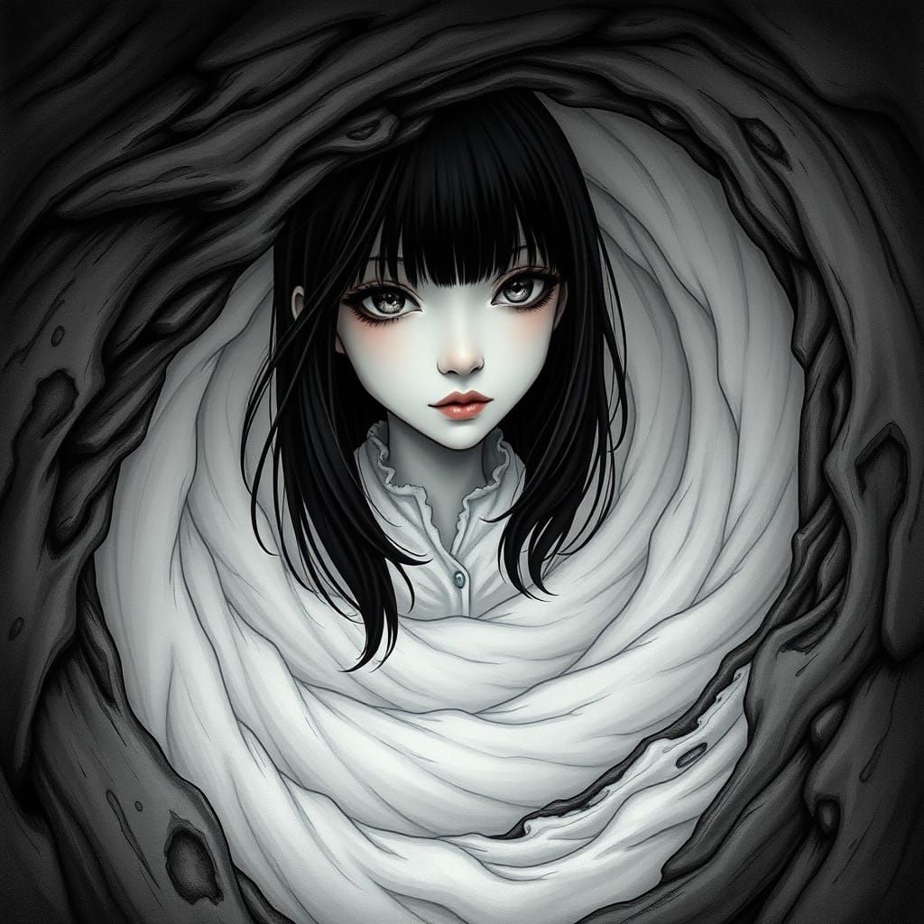 Surreal Junji Ito-Inspired Fantasy Scene in a Whimsical Spir...