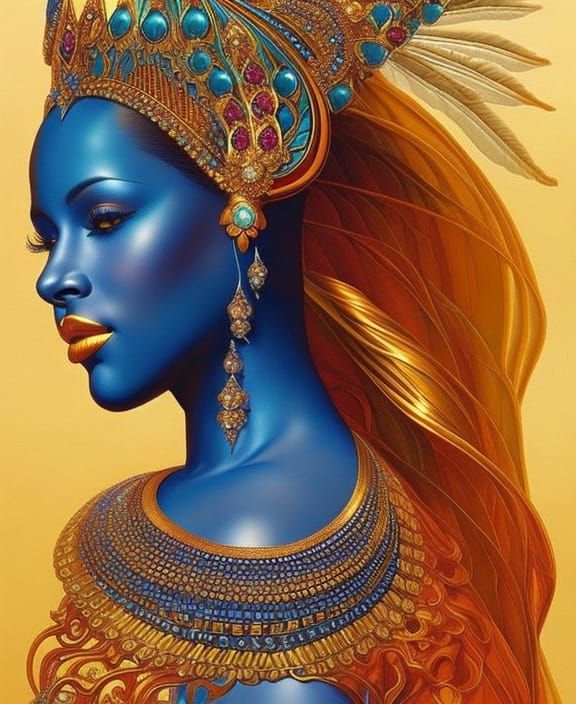 Babylonian Goddess Portrait with Ornate Crown