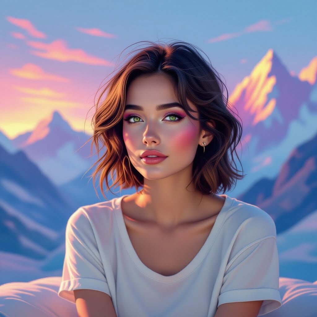 Rainbow Airbrush Portrait Reflecting Luminous Mountains