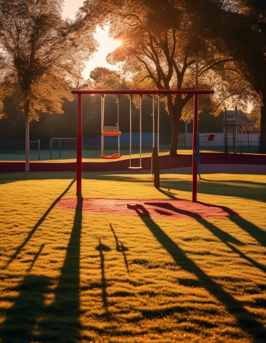 Empty Playground at Sunset: A Nostalgic Dreamscape
