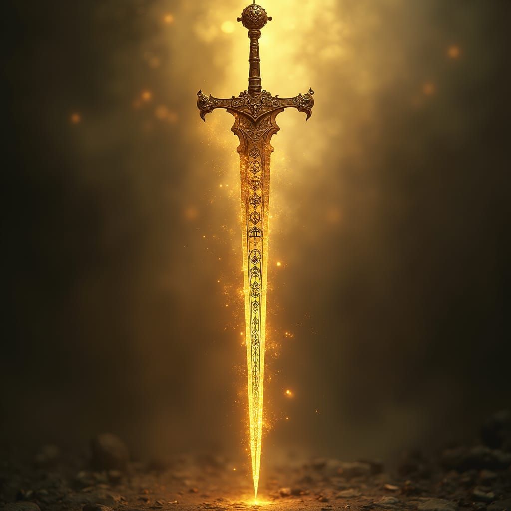 Sword of Ancient Magic, Adorned with Intricate Gold Symbols
