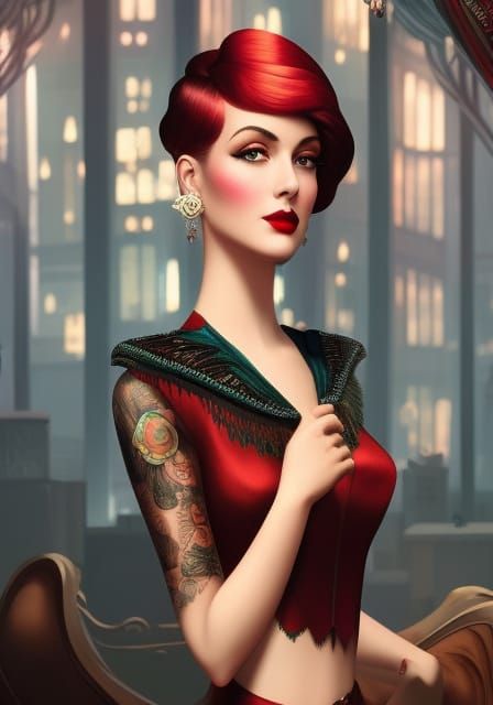 Pretty Woman Drinking in Dystopian Retro Soviet Bar