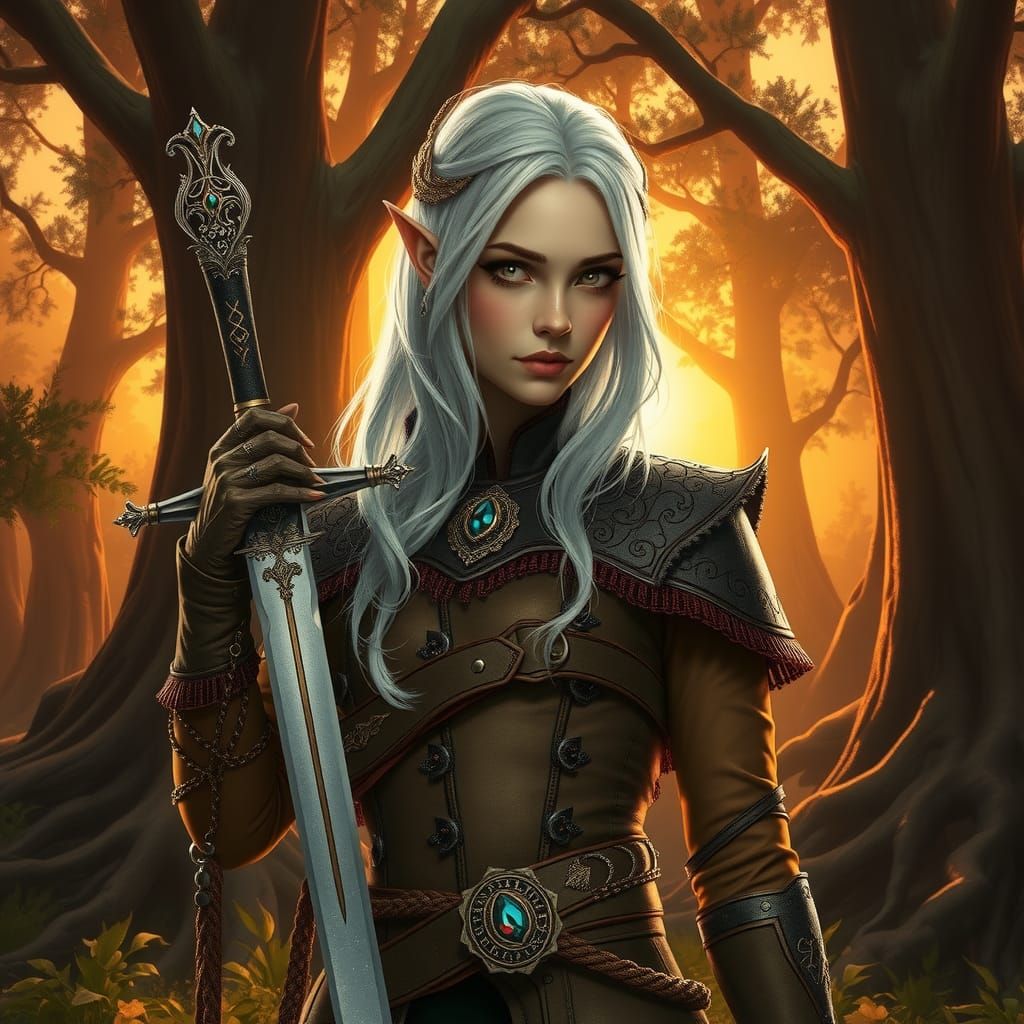 Faelarion, holding a sword,