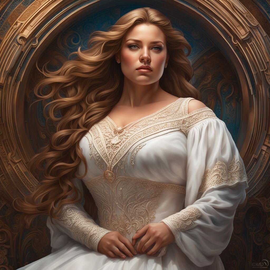 Voluptuous Woman Portrait in Hyperdetailed Matte Photography