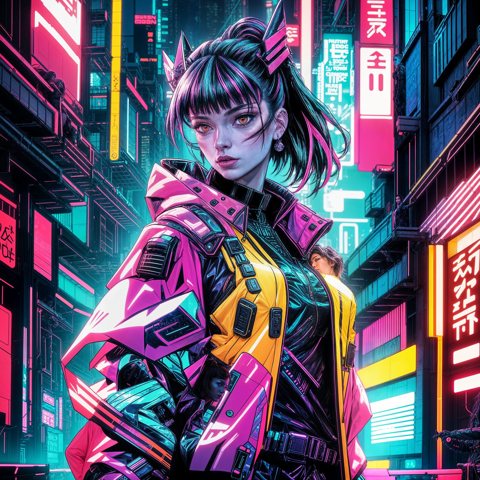 Cyberpunk Warrior Girl in Synthwave Neon Style