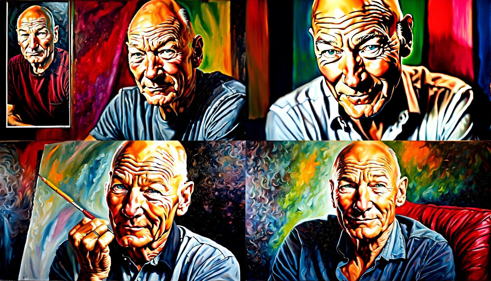 Hyperrealistic Acrylic Portrait of Patrick Stewart