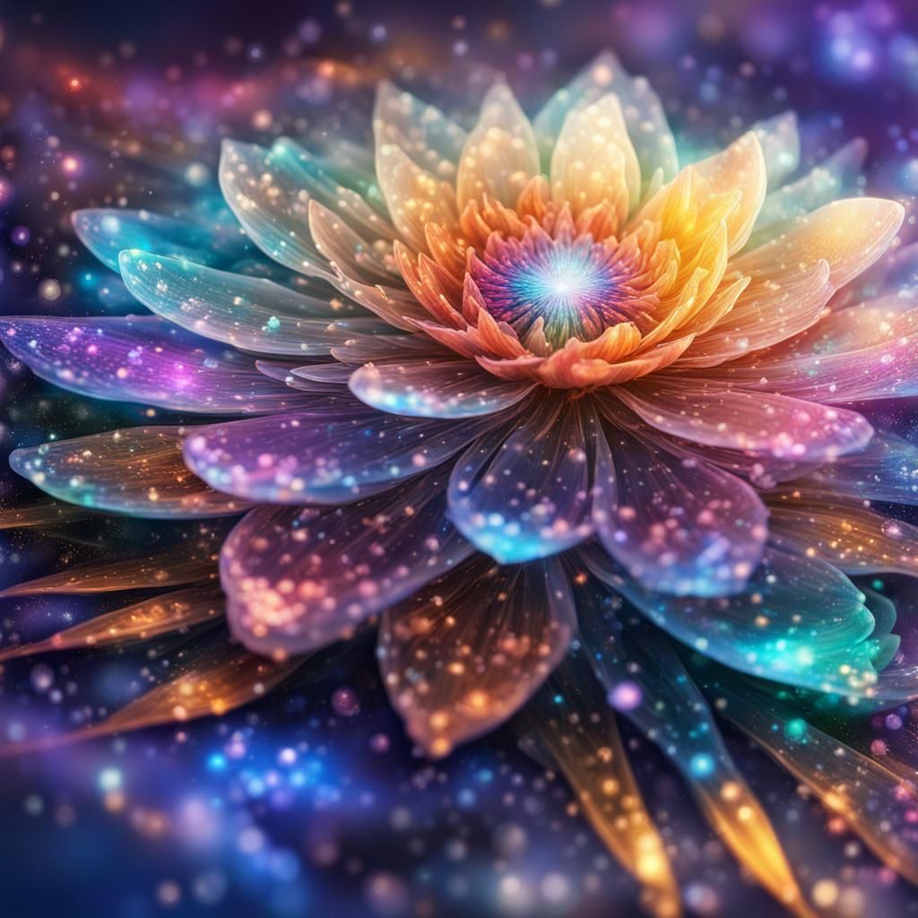 Glowing Flower with Magic Water Crystals: Astral Illustratio...