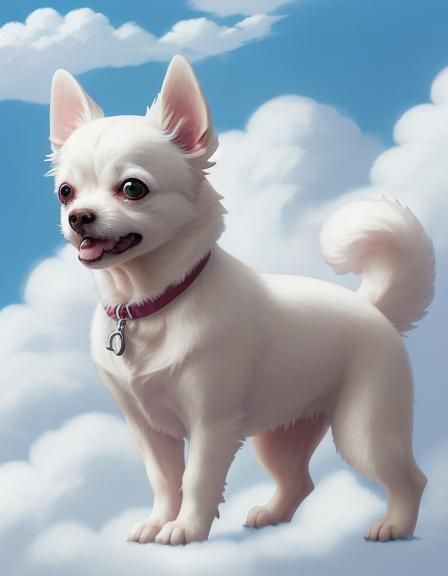 White Chihuahua Dog in Anime Style