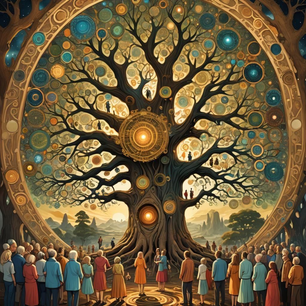 Family Tree: Surreal Digital Art in Golden Light