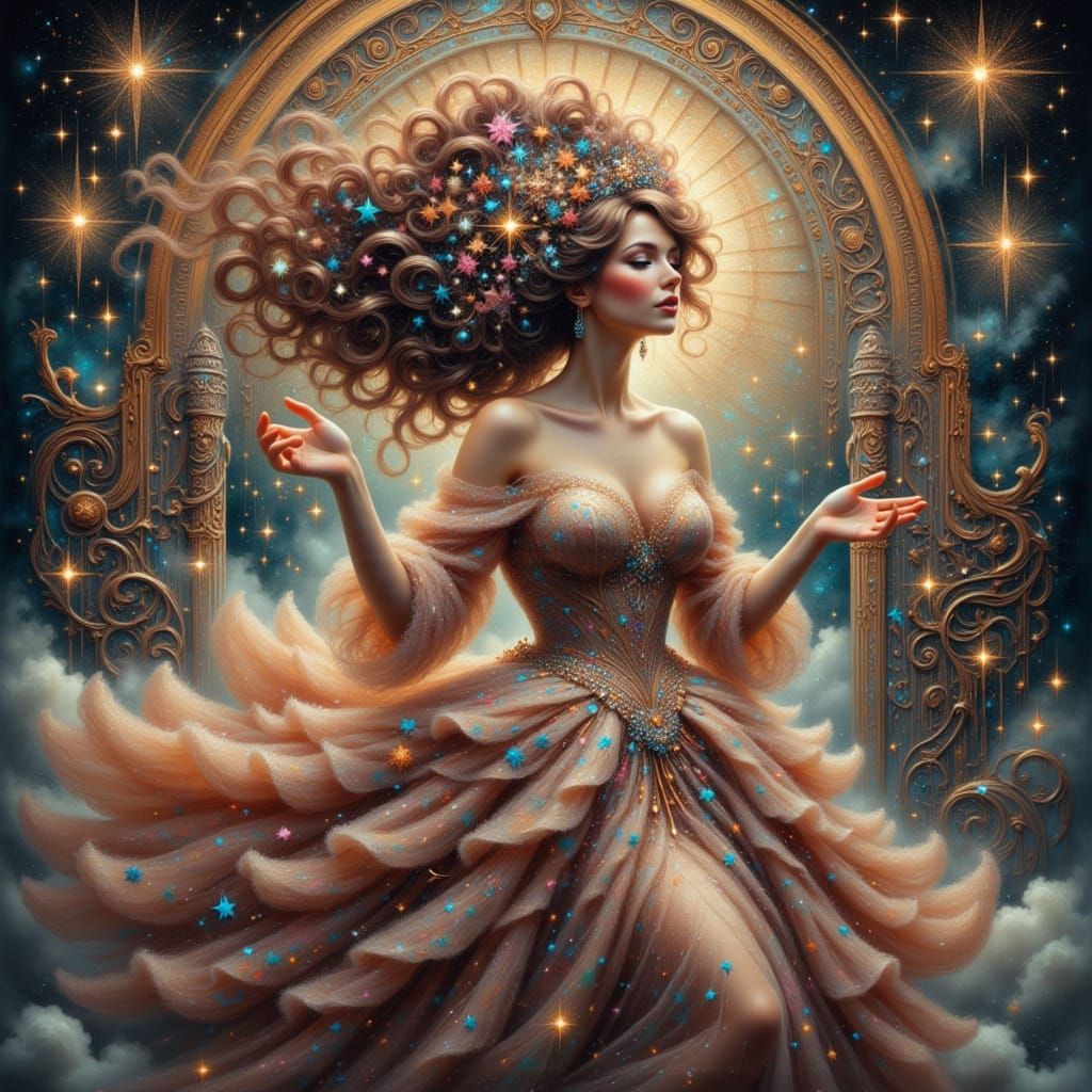 Art Deco Princess in Starry Dreamscape