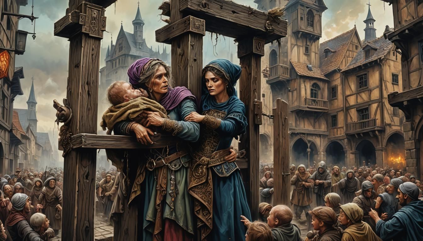 Medieval Woman Pilloried with Baby in Horrific Medieval Scen...