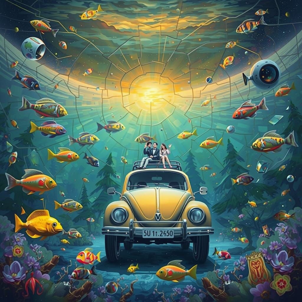 Ethereal Figures Compose Surreal Poems in Sunset Galaxy