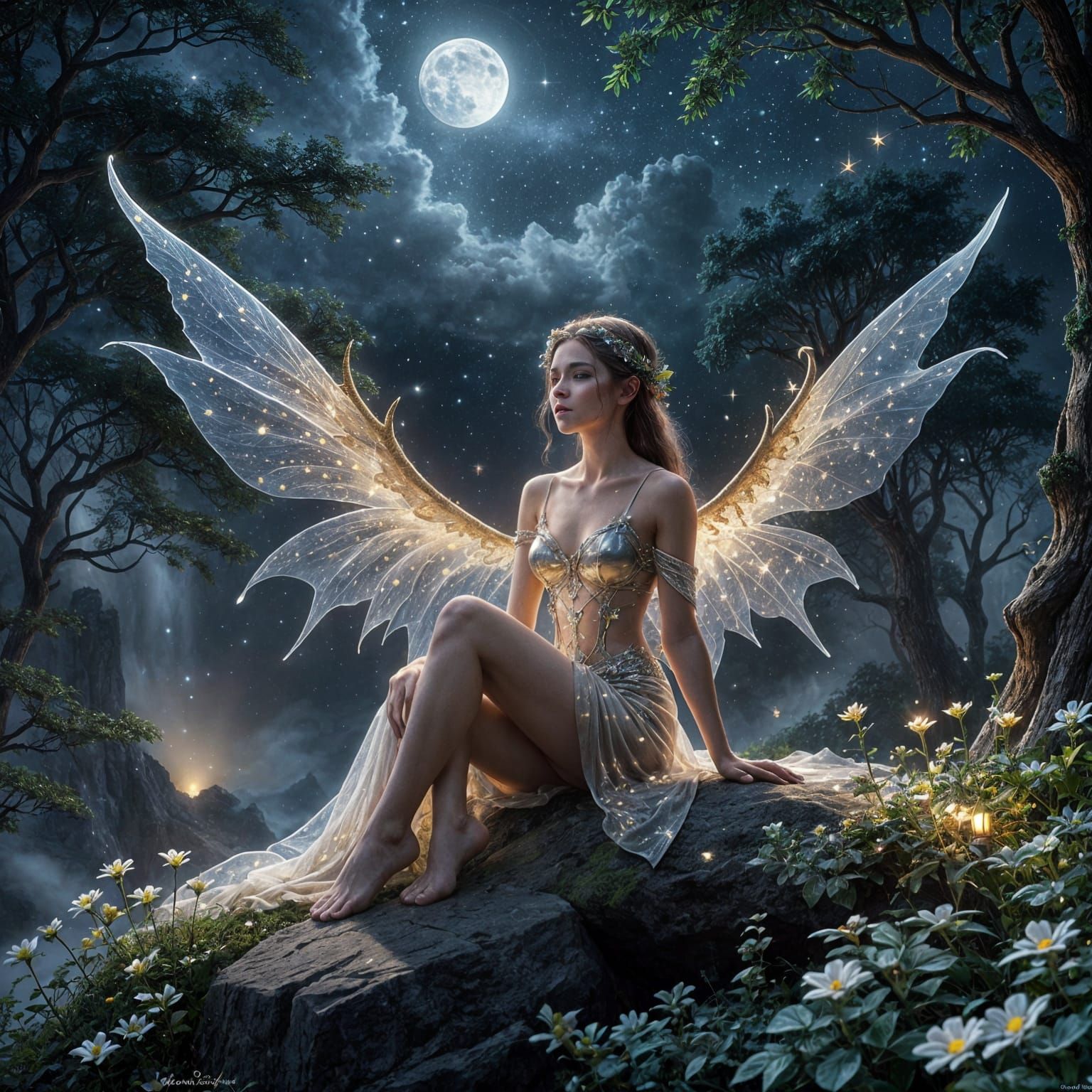 Ethereal Fantasy Elf Scatters Stars Across the Sky