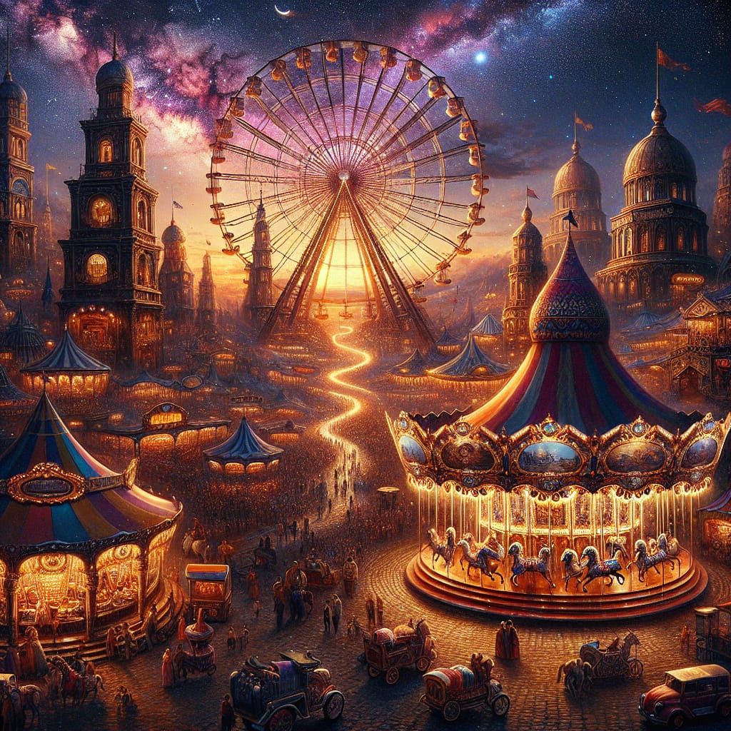 Vintage Carnival of Dreams: Ferris Wheel at Night