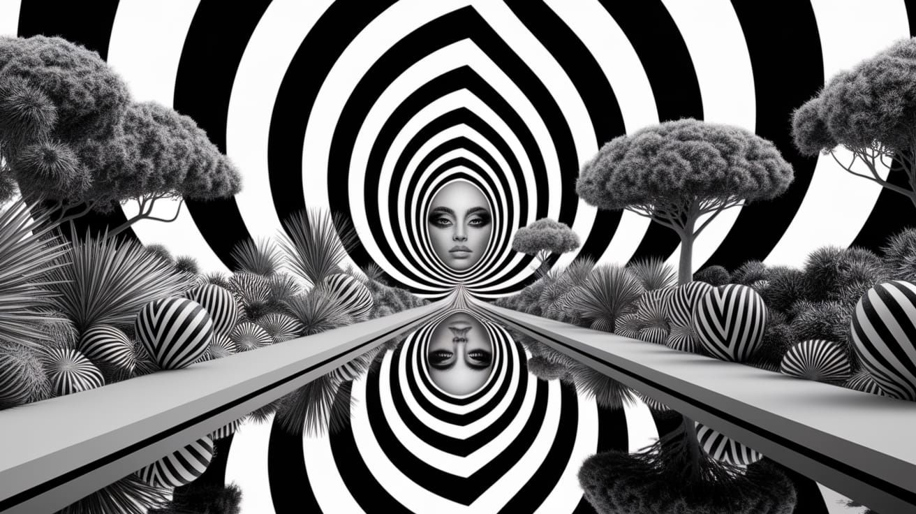 Serene Beauty Rises from Striped Dreamworld