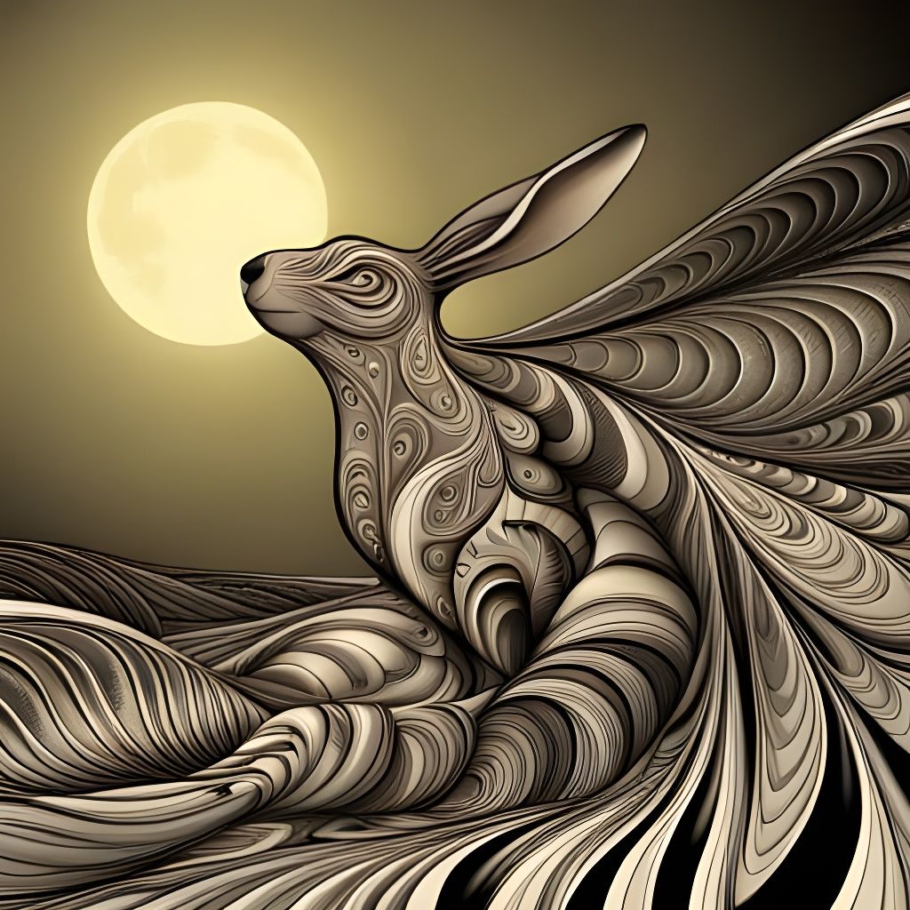 Abstract Hare with Vector Fractal and Zentangle