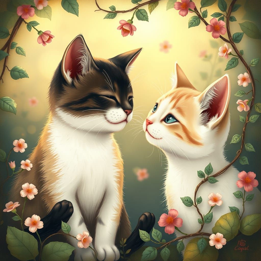 Whimsical Feline Lovers Bask in Dreamy, Romantic Light