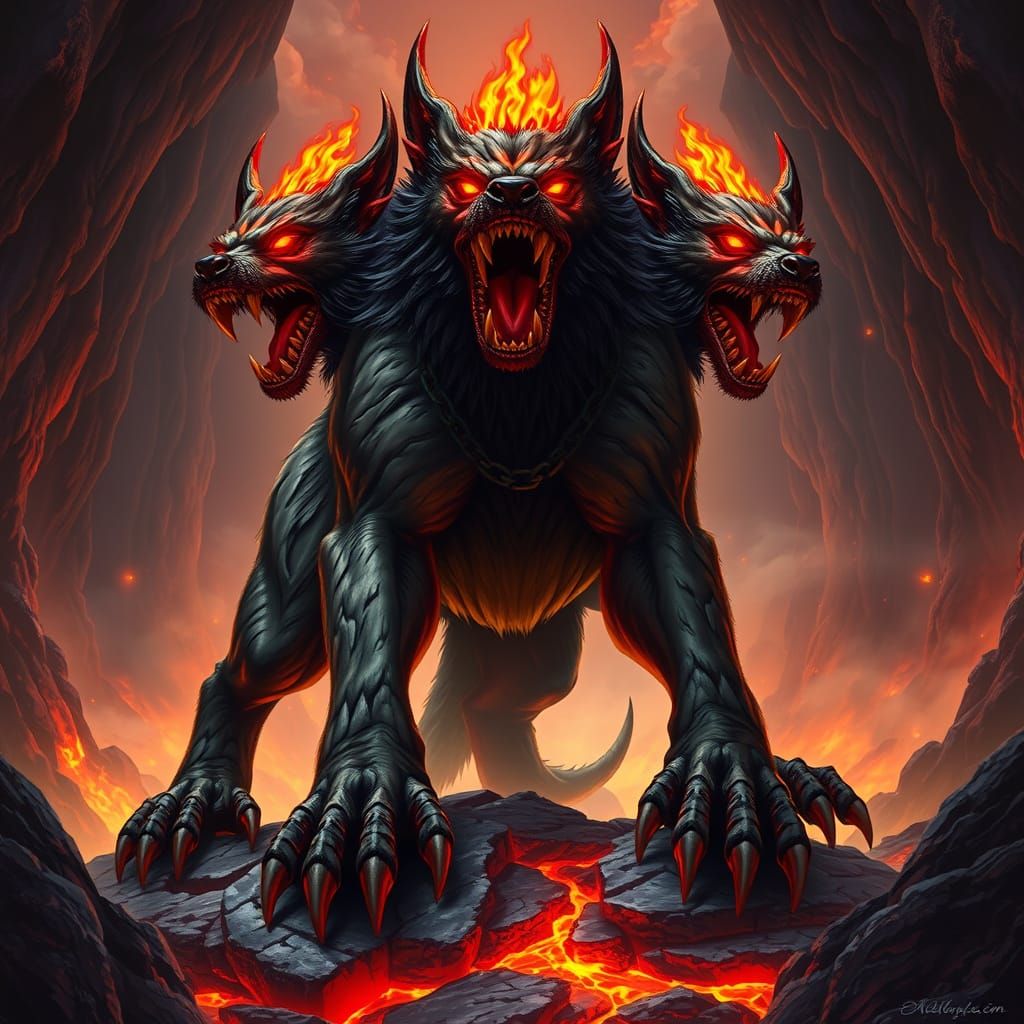 Formidable Three-Headed Nether Realm Sentinel in Mythologica...