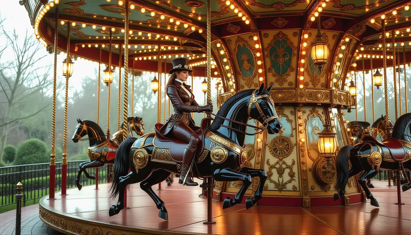 Steampunk Carousel Rider in Victorian Garden