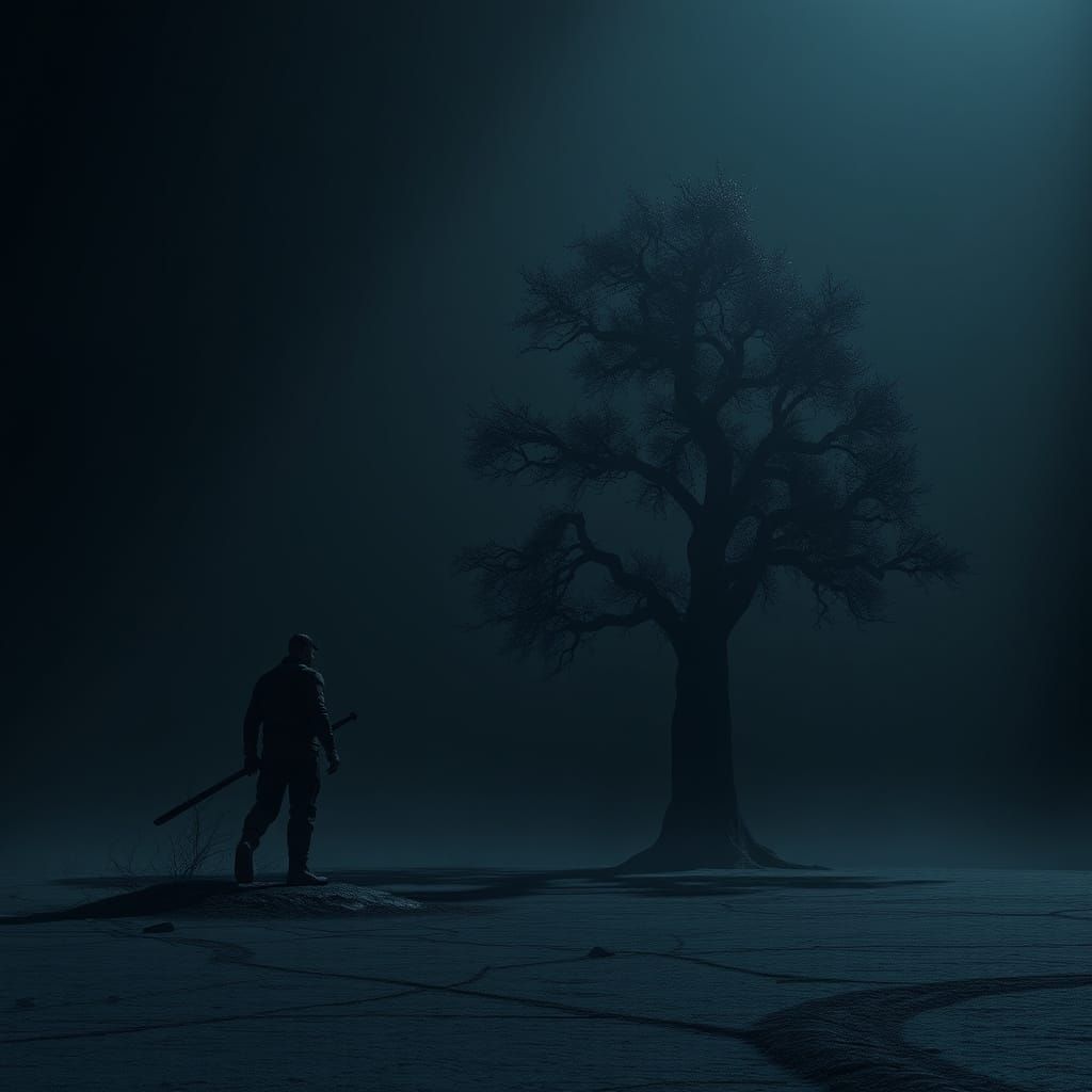 Epic Darkness: A Lone Figure Stands in a Black Expanse