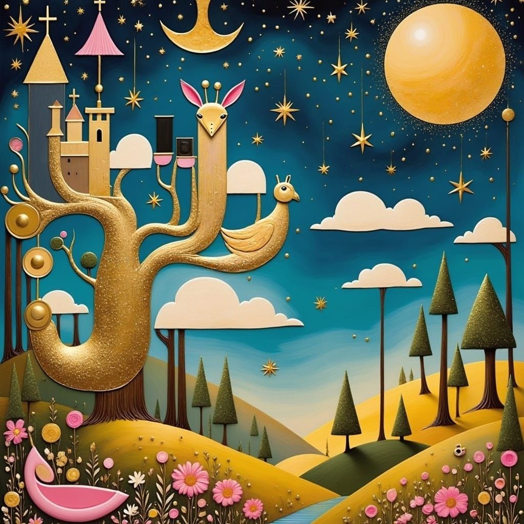 Surreal Fantasy World Phnappsting with Cheese Moons