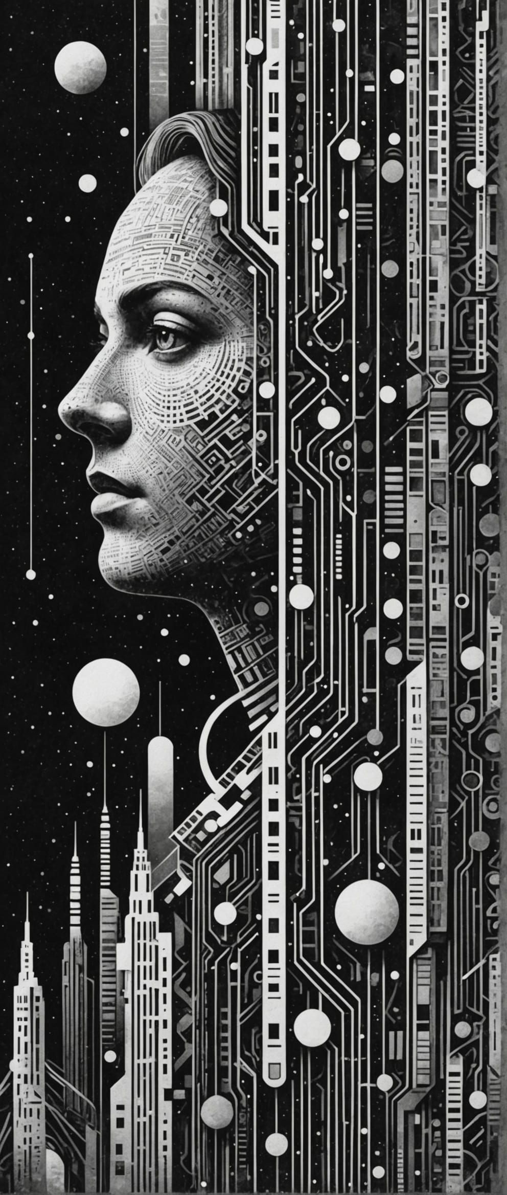 Monochrome Vaporwave Dream in Geometric Collage