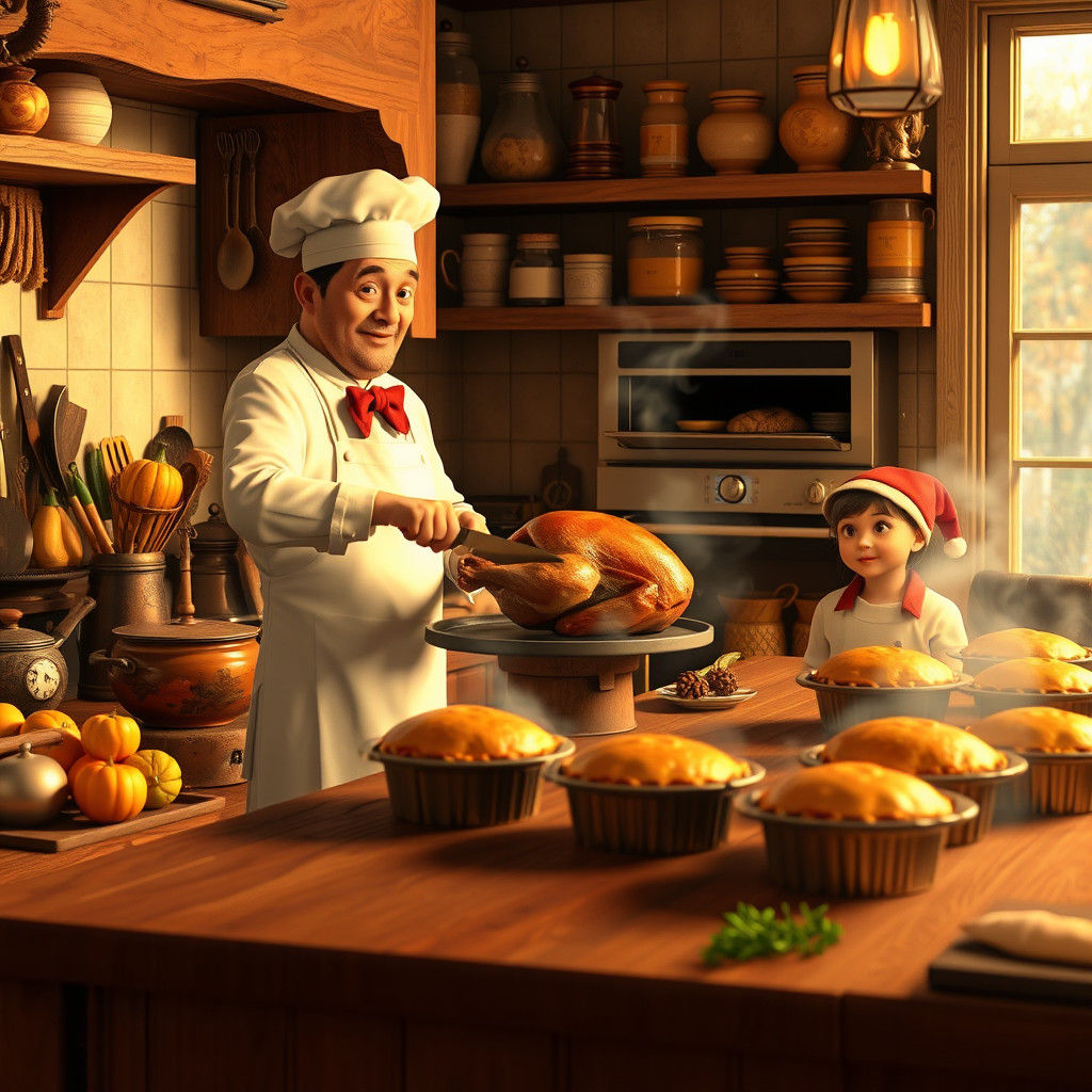 Thanksgiving Day Kitchen in Hyper-Realistic 3D Rendering