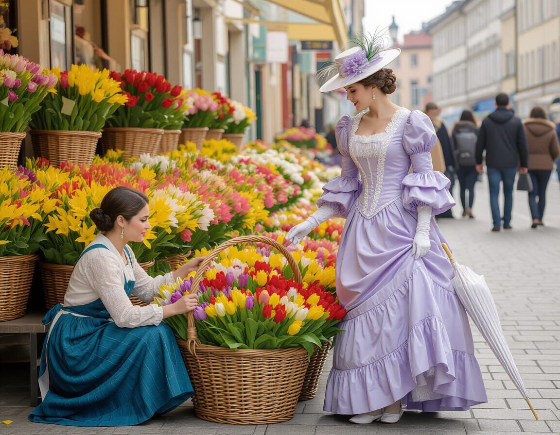 Women at Flower Market with Arc de Triomphe