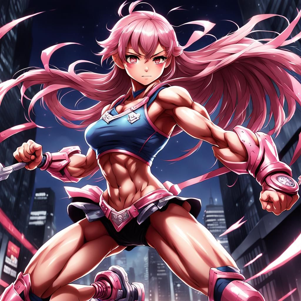 Muscular Cupid Female in Anime Key Visual Style