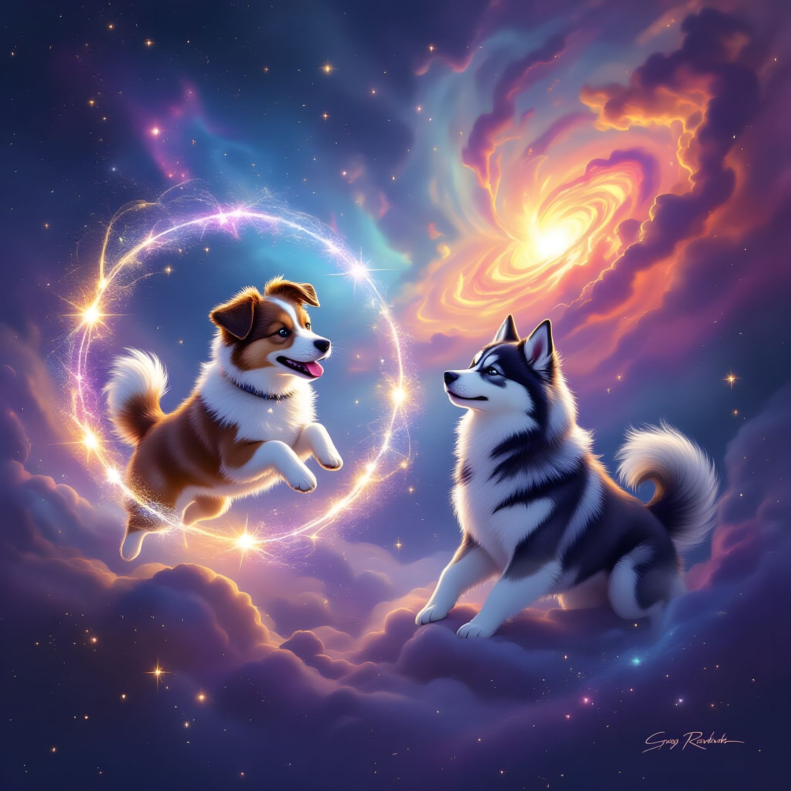 Whimsical Astral Dogs in Cosmic Dust