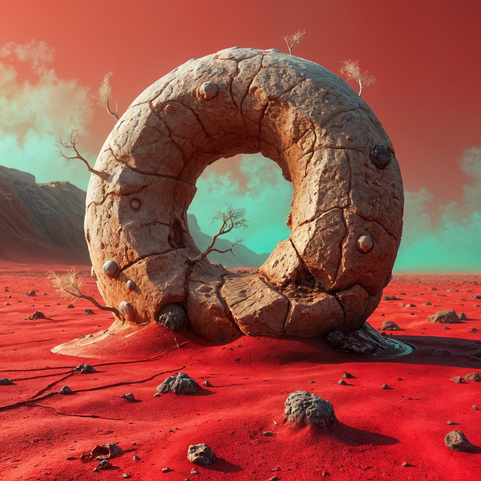 Creepy Donut Submerged on Mars: Detailed Matte Painting