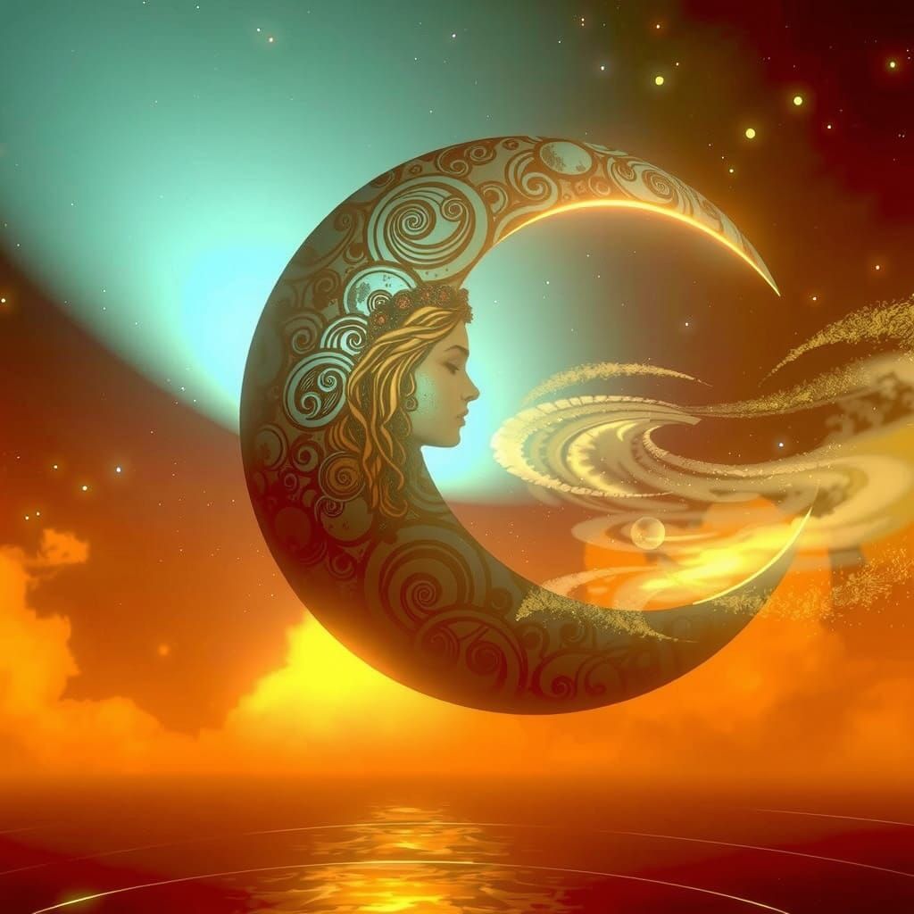 Selena, Greek Moon Goddess, in Art Nouveau Style