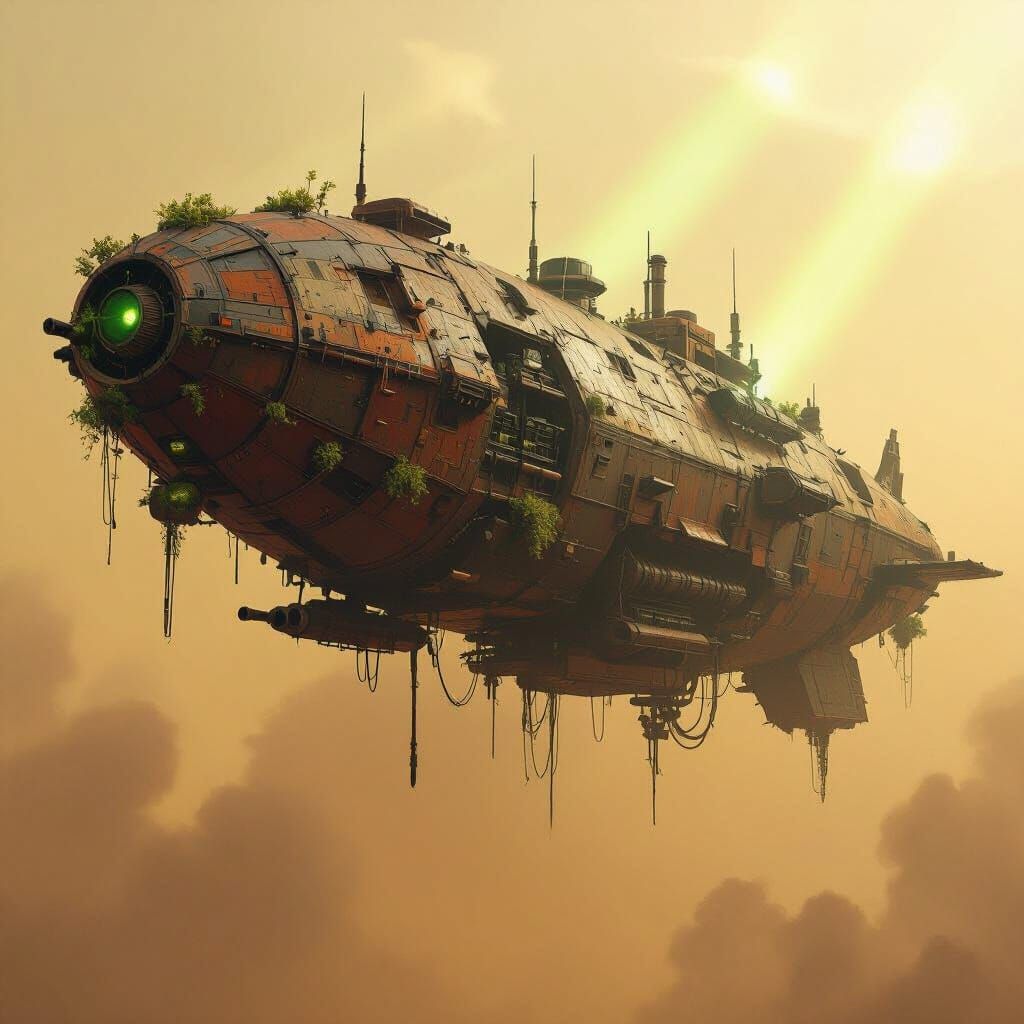Post-Apocalyptic Air Battleship in Smog-Choked Sky