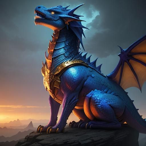 Elf Maiden on Dragon in High Fantasy Style