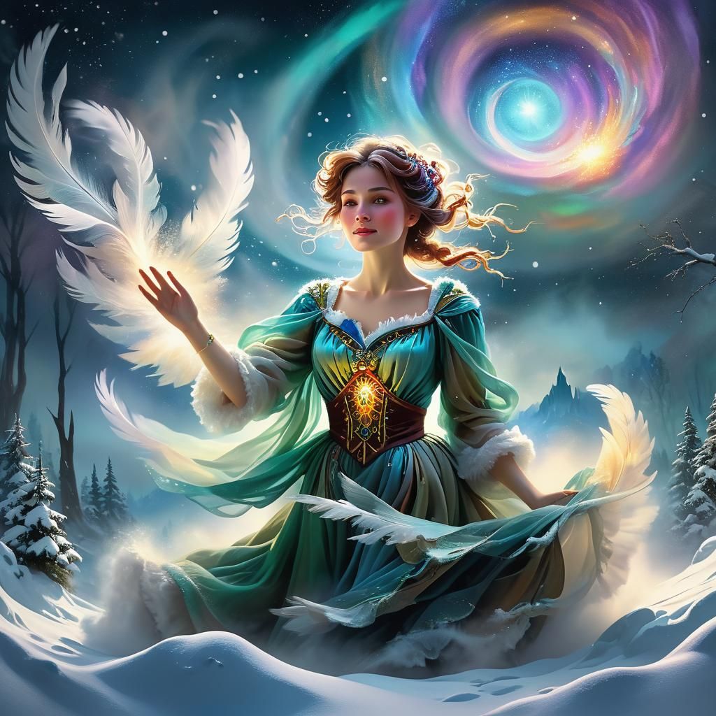 Cosmic Mother Holle Shakes Featherbed in Renaissance Style