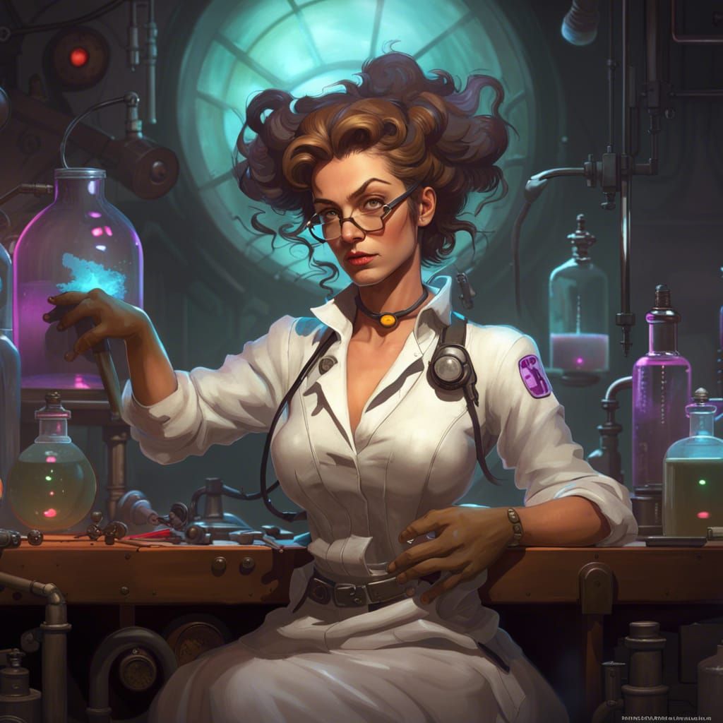 Mad Scientist Portrait in Romantic Fantasy Art Style