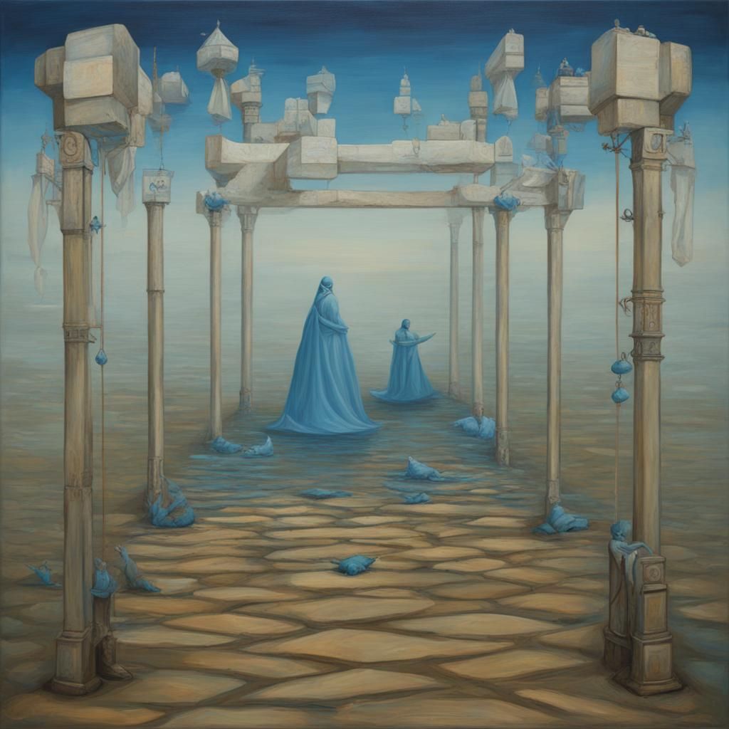Surreal Oil Painting with Cerulean Color Scheme