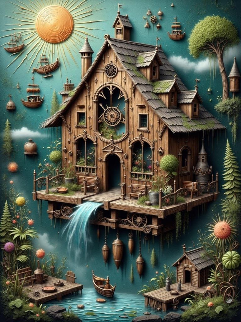 Steampunk Cuckoo Clock Castle with Airships