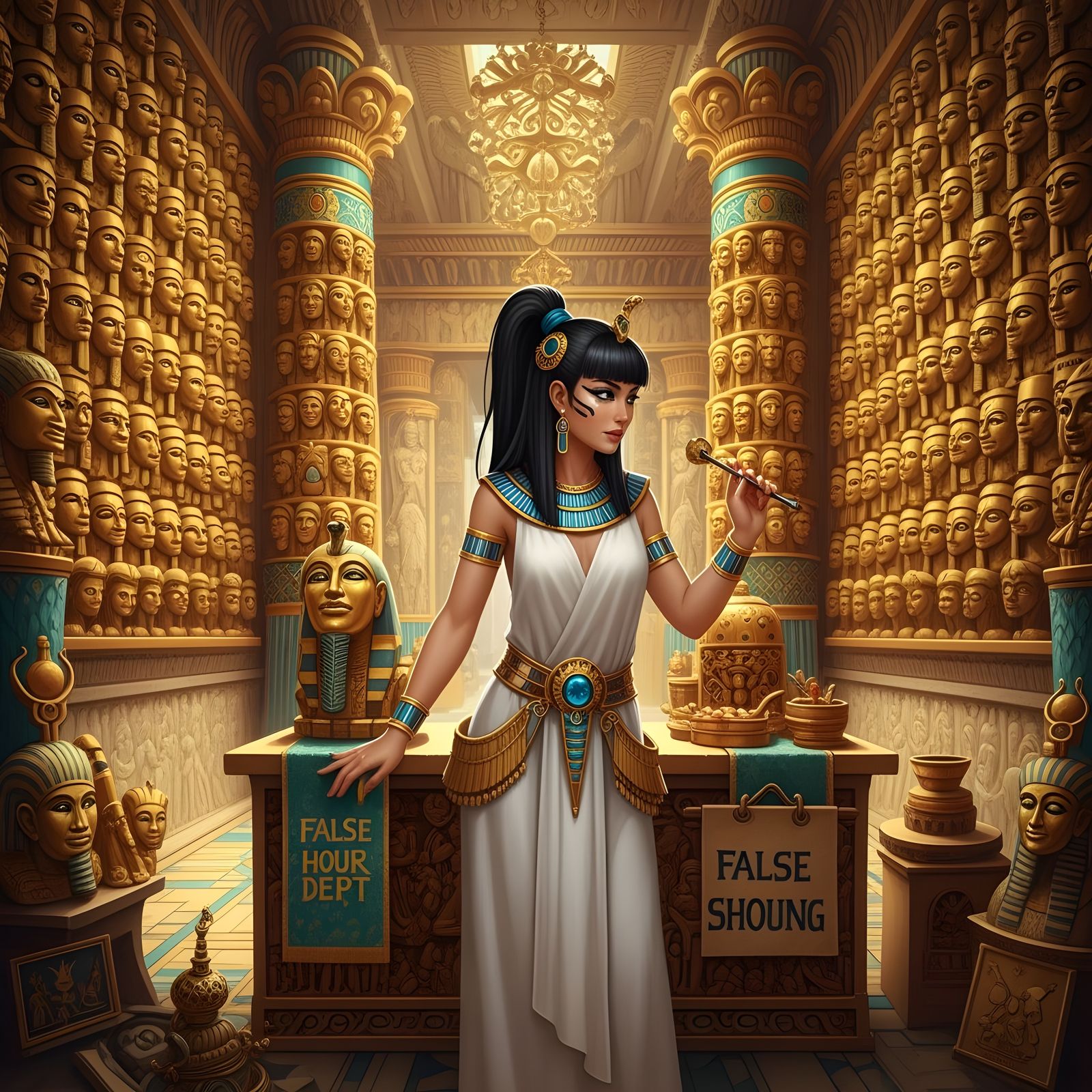 Egyptian Merchant Selling Idols in Ornate Temple