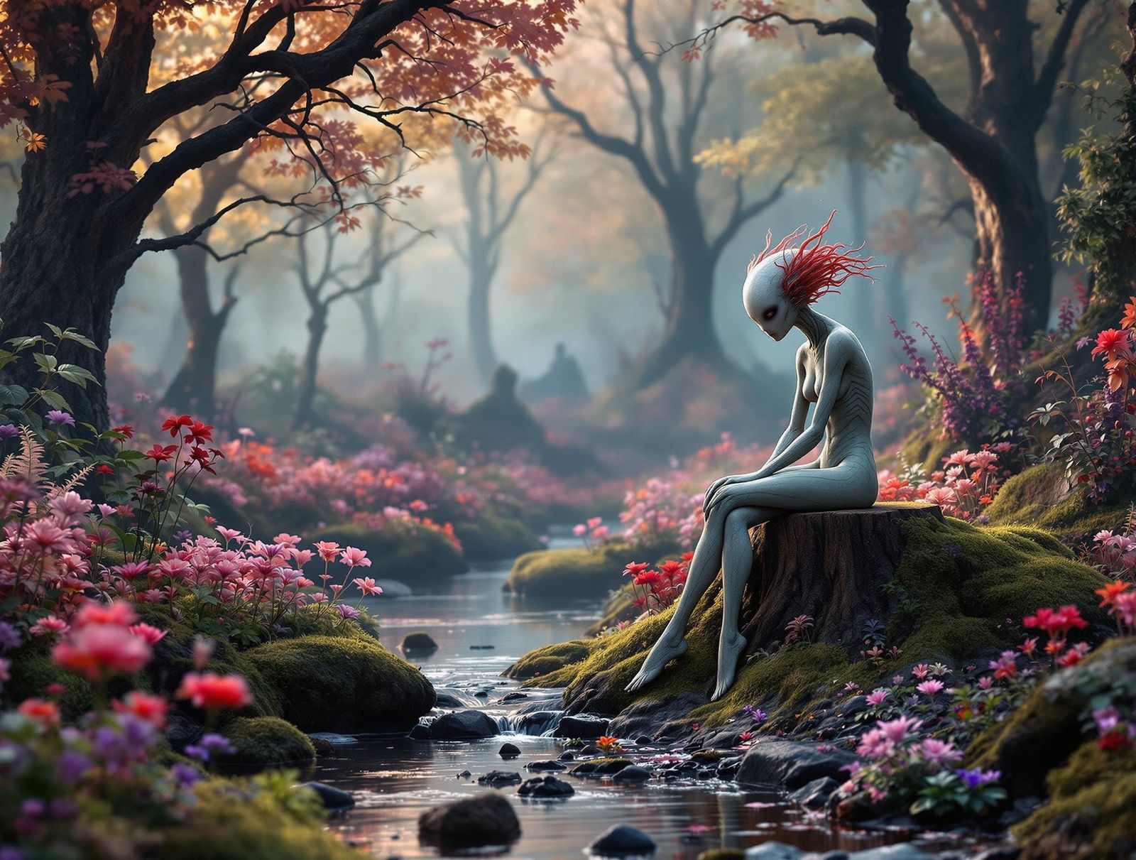 Surreal Fairy Seeks Solace in Whimsical Landscape